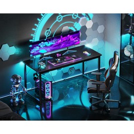 Casaottima 54 Inch Computer Desk for Home Office, Study Writing Table for Small Spaces, Simple Modern Desk with Headphone Hooks, Black