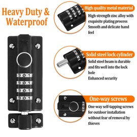 Combination Locking Bolt, 120mm Burglar Proof & Weatherproof Slide Latch Lock, 4 Digit Thicken Solid Zinc Alloy Gate Lock with Anti-Tamper Screws for Home, Garden, Gate, Childproofing, Black (2 Packs)