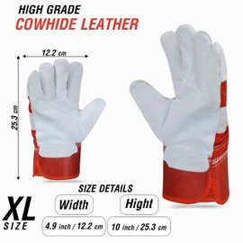 Foriox International Split Leather Work Gloves, Heavy Duty Thorn Proof Gardening Gloves for Digging, Weeding, Planting and Construction Working Pruning & Rigger Tasks (Pair of 1 (Red))