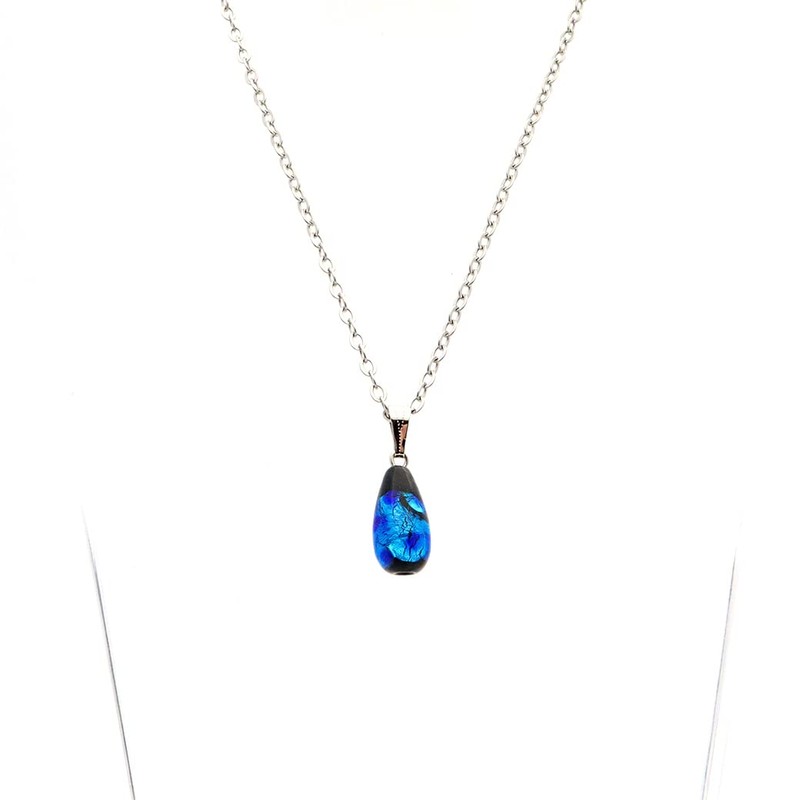 Gold Stone Firefly Glass Necklace, Blue, Drop, Pendant, Okinawa, Dragonfly,
