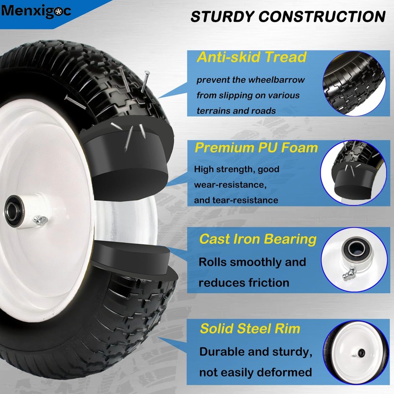 4.80/4.00-8 Tire, 14.5" Tire and Wheel Flat Free, 5/8" Bore