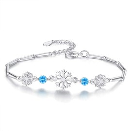 BSLVWG Snowflake Bracelet for Women, Bracelets for Women, Silver, White Gold-Plated Bracelet, Snowflake with Cubic Zirconia, Friendship Bracelets, Birthday Gift for Women