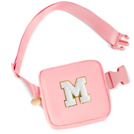 Uygafly Mini Crossbody Bag Cute Fanny Pack Small Belt Bag Trendy Stuff - Birthday Gifts for 2 3 4 5 6 7 8 9 10 Year Old Girls,Gifts for Girls Teens Kids Daughter Sister Her - Peach,Initial White M