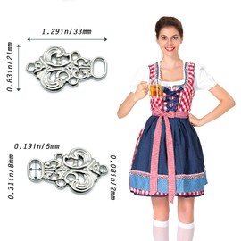 XCSJ Metal Bodice Hooks Dirndl, 8 Pieces (4 Pairs), Dirndl Buttons, Pretty Bodice Hooks Bodice Eyelets for Dirndl Costume, Costume Fashion Costume Skirt, Bodice Coursage, 33 x 21 mm, silver