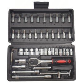 46pcs Multi-Functional Metric Drive Socket Wrench Set Hand Red Hard Case DIY Auto Repair Tool Kit Ratchet Extensionscolor: 46 PCS Repair Tool-Black, type: Hand Tool Kits-red