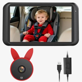 Babyvue BV2 USB Baby Car Camera, 4.5'' HD 1080P USB Rear-Facing Mirror, IR Night Vision, 360° Adjustable, Plug & Play Backup Monitor for Child & Pet Safety