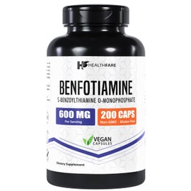 Healthfare Benfotiamine 600mg | 200 Veg Capsules | Enhanced Absorption | Supports Overall Health | Increased Bioavailability