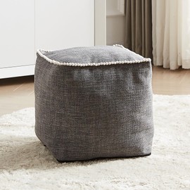 Unstuffed Pouf Cover, 17 Inch Square Ottoman Pouf Cover, Ottoman Pouf Foot Rest Footstool, Cute Soft Handwoven Footrest/Cushion for Bedroom Living Room (Coffee)
