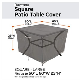 Classic Accessories 56-045-045101-EC Ravenna Water-Resistant 60 Inch Square Patio Table Cover,Taupe,Fits square patio tables 60"L x 60"W x 23"H (Large)