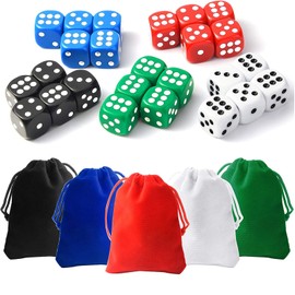 25 Pieces Dice Set 6 Sided 5 Colours Spot Dice with Bags for Tenzi, Farkle, Yahtzee, Bunco or Teaching Math Dice Games