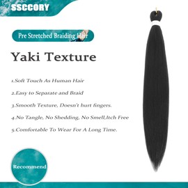 30 Inch Pre Stretched Braiding Hair，6 Packs Soft Yaki Texture EZ Braid for Box Braids Hot Water Setting Synthetic Fiber Hair Extensions（1B#）