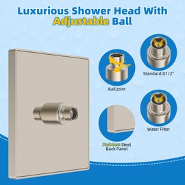 Hibbent Thickness Metal Rain Shower Head, 8 Inch High Pressure Rainfall Shower Head, Bathroom Waterfall Shower Heads, High Flow Fixed Showerheads with Adjustable Brass Ball Joint, Brushed Nickel