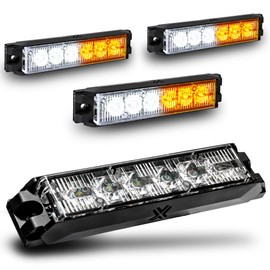 LAMPHUS 4pc NanoFlare 5" 6W Amber White LED Surface Mount Police Grill Strobe Warning Lights [SAE Class 1] Yellow Clear Grille Flashing Emergency Fire Lights for Servcice Work Truck Vehicle