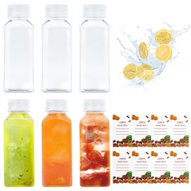 Juice Bottles with Caps, Pack of 6 350 ml Plastic Juice Bottles, Transparent Bottles with Tamper Proof Caps, Reusable Juice Containers for Juicing, Smoothie, Drinking