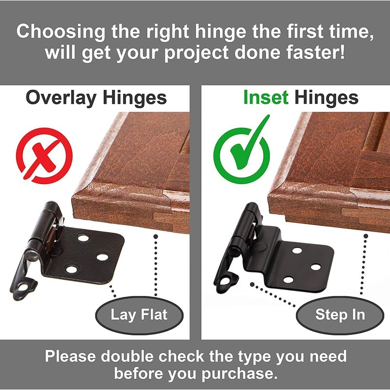 DecoBasics 3/8" Inset Cabinet Hinges Black (5 Pair -10 Pcs)