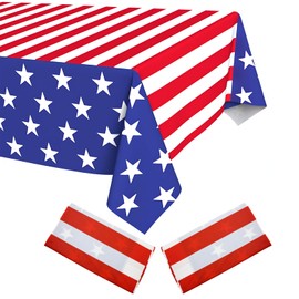 2Pcs Patriotic Tablecloth Disposable, Plastic Rectangle 4th of July Memorial Day Table Cloth American Striped and Star Tablecover for Independence Day Party Picnic Indoor Outdoor Decor, 54"x108"