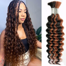 Human Hair Braiding Hair 26 Inch 1B/30 Deep Wave Bulk Human Hair For Braiding Boho Braids Black And Brown