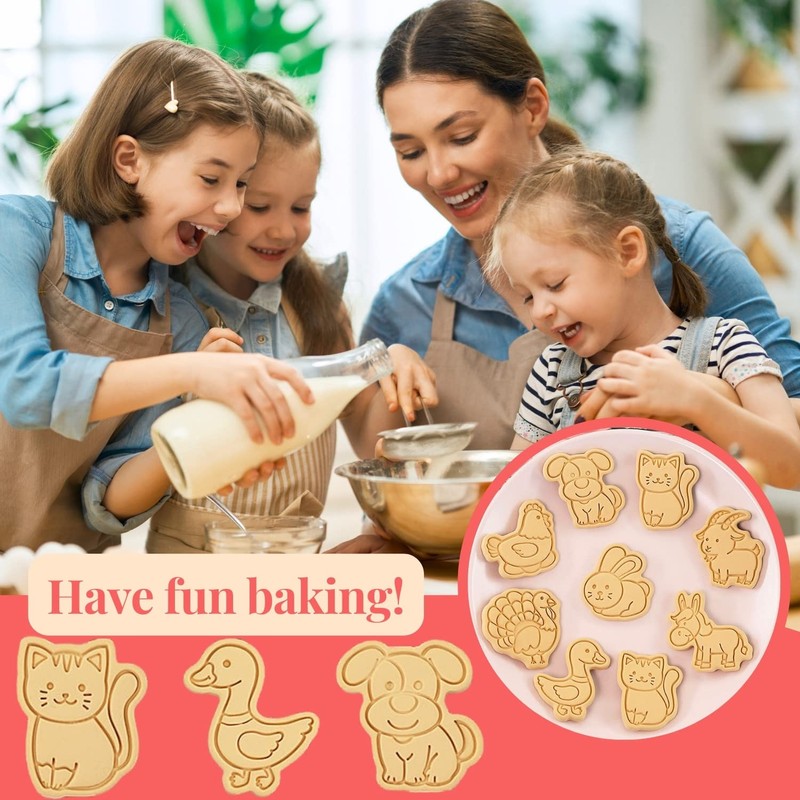 Farm Animal Cookie Cutter Set-8 Plastic Cookie Cutter Stamp- Farm