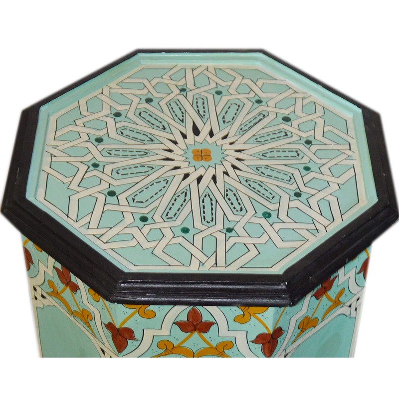 Moroccan Handmade Wood Table Side Tall Delicate Hand Painted Exquisite