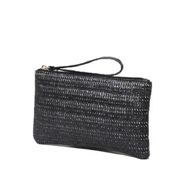 Leadigol Women Straw Clutch Purse Handbag, Bohemian Summer Beach Straw Purse Beach Clutch Bag, Envelope Purse Wallet Zipper Wristlet Wallets for Women, Black