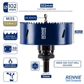 102mm Hole Saw Bi-Metal With Arbor And Pilot Drill For Drilling/Cutting Wood, Plastic, Metal Sheet, Stainless Steel, Pipes, Drywall, Circular Holesaw Set M35 5% Cobalt Bi Metal Hole Cutter