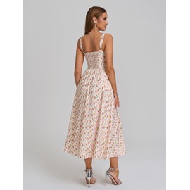 KUTUMAI Floral Corset Midi Dress Flowy Slit Summer Spring Wedding Guest Dresses for Women Sundress with Pockets Rose XL