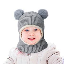 Aofalbe Kids Winter Hat Scarf Set for Baby Girls Boys, Toddler Knit Beanie Hat for Infant with Warm Fleece Lined Gray