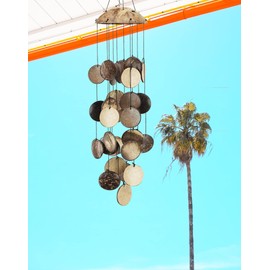 Coconut Shell Wind Chimes Outdoor, Handmade Wooden Wind Chimes Bamboo for Outside, Half Coconut Wood Top, Low Deep Tone Wooden Chimes Outdoor Indoor Home Décor 29 inch