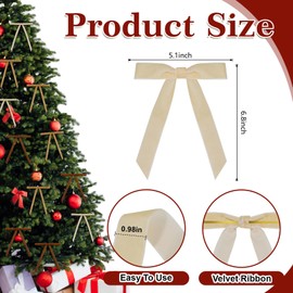30 Pcs Christmas Velvet Wreath Bow, 5 x 7 Inch Vintage Velvet Ribbon Bows Rustic Crafts Gift Bows for Holiday Xmas Tree Wrapping Crafts (Beige,Khaki,Brown, Width of 1")
