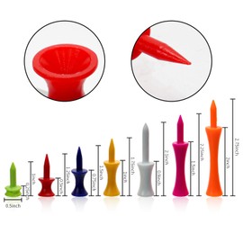 SYF-UN Golf Tees Plastic, 70 Pcs Mixed Sizes Castle Golf Tees, Durable Winter Golf Tees Small Castle Tees in Multiple Colors(25mm, 32mm, 39mm, 45mm, 51mm, 59mm, 70mm)