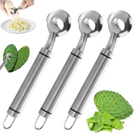 3 Pack Cactus Peeler Spoon, Stainless Steel Cuchara Pelador de Nopales, Multi-Function Cactus Peeling Knife Tool, Sliced Chinese Noodle Cutter for Cooking Kitchen Gadgets (3PCS)