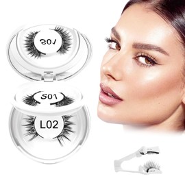 SHUBEIEUMI Magnetic Lashes Natural Magnetic Lashes with Applicator Reusable Magnetic Eyelashes No Glue Needed Strip Lashes DIY Lash Extensions for Beginners Easy to Wear (2 Pairs）
