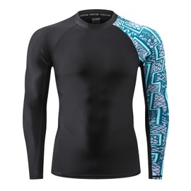 HUGE SPORTS Men's Splice UV Sun Protection UPF 50+ Skins Rash Guard (Zigzag, S)