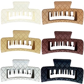 Kitiin Double Row Teeth Square Claw Clips for Hair 2 Row Claws Rectangle Hair Clips Women Girls Thick Hair Claw Clips Plastic Double Claws Curly Straight Hair Strong Clip Hair Accessories 6 Packs