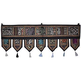 Sophia Art Christmas Decoration Indian Ethnic Window Valance Home Decor Vintage Embroidered Patchwork Door Hangings Black