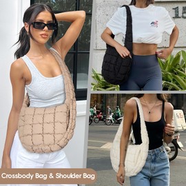 CLUCI Puffer Tote Bag for Women, Large Quilted Crossbody Bag, Lightweight Puffy Hobo Bag Shoulder Bag Tote Purse