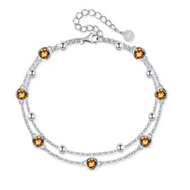 POPLYKE S925 Sterling Silver Yellow Crystal Anklet Layered Chain Ankle Bracelet for Women Nov. Birthstone Anklet Summer Beach Jewelry