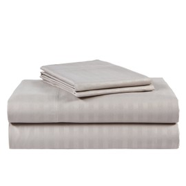 Ruthy's Textile 300 Thread Count 100% Cotton Sateen Dobby Stripe Bed Sheets Set (Queen, Silver)