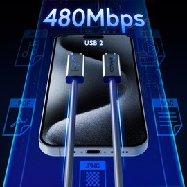 AFFHAUSEN Active USB C 2.0 Cable Professional (6.5FT, Pack of 2) - 100W Fast Charging, 480Mbps Data Transfer, USB C to USB C Cable for Macbooks, iPads, Laptops, Tablets, Smartphones, Game Controllers