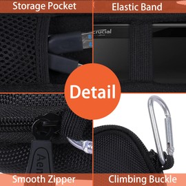 Aenllosi Funda de transporte dura compatible con Crucial X8 1TB/2TB/4TB/500GB SSD portátil, unidad externa externa de estado sólido y organizador de cables USB (solo funda)