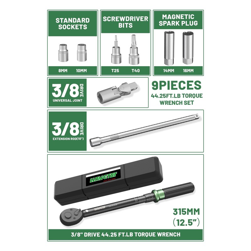 LLAVETOR Torque Wrench 3/8 Inch, 5-60Nm