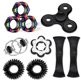 Vipctery 8Pcs Fidget Toys Adults Teens ADHD Autism Toys Adults Office Cool Gadgets Desk Toys Fidgets for Classroom with Magnetic Rings Spinner Christmas Stocking Stuffer Gifts for Men