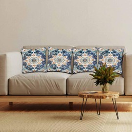 Betadistor Cushion Covers 45 x 45 cm Set of 4 Boho Decorative Square Throw Pillow Cases Country Style for Sofa Couch Livingroom Home Decor, Boho Blue, 513-0260