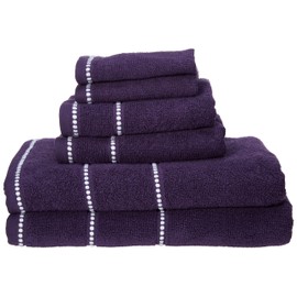 Bedford Home Quick Dry 100% Cotton Zero Twist Towel Set, Hotel & Spa Quality, Soft, Lightweight, Highly Absorbent Towels and Washcloths for Bathroom, Shower Ideal for Everyday Use - 6 Piece (EGGPLANT)