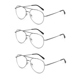 EYE ZOOM 3 Pack Aviator Style Metal Frame Blue Light Blocking Reading Glasses (Gunmetal, +2.50 Strength)