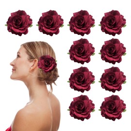 10 Pieces Rose Hair Clips, Women'S Pin Corsages, Red Floral Hair Accessories, Soft Fabric Headbands, Flower Hair Accessories