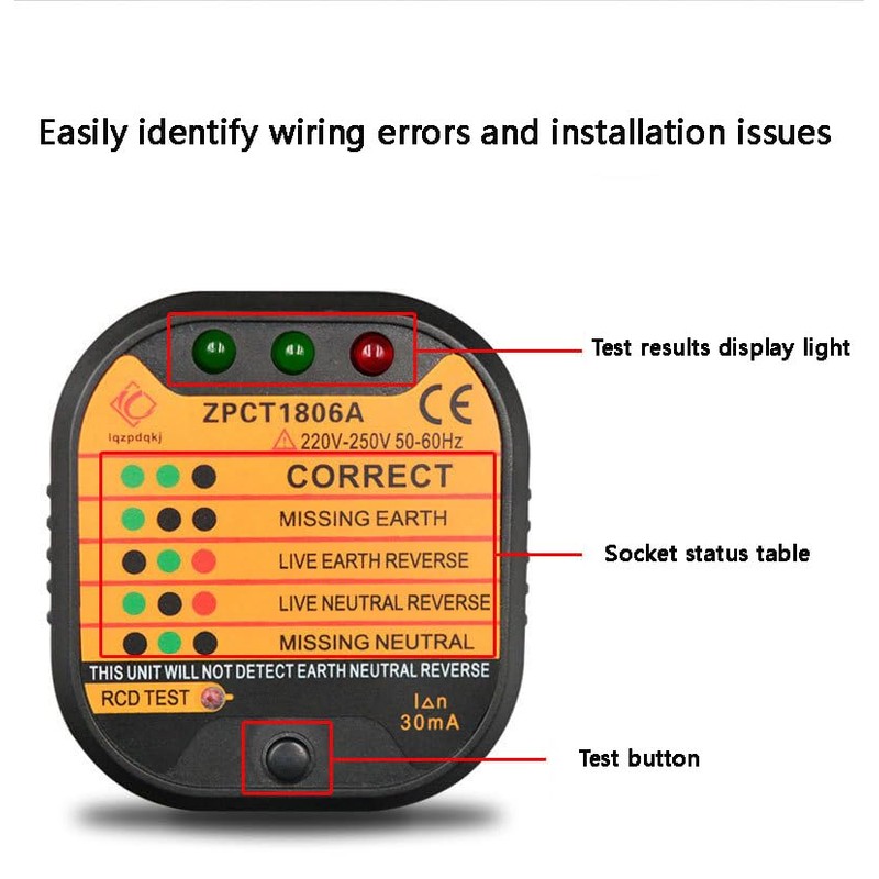 Socket Tester Uk, Rcd Plug Socket Tester, Electrical Voltage Tester,