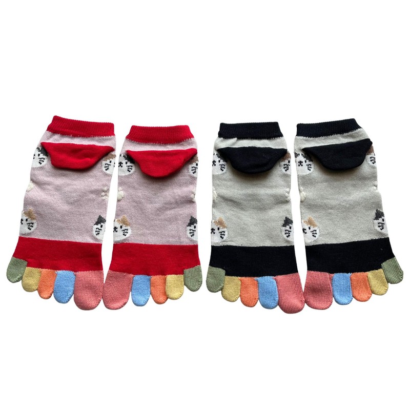 [モードセレクト] 5本指ソックス レディース 夏 薄手 5本指靴下 レディース 猫柄 くるぶし 夏