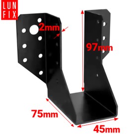 Joist Hanger Black 45 x 97 x 75 mm Type A, Steel 2 mm, Powder Coated, DUPEX Coating, Decorative Wooden Connector, Joist Connector for Indoor/Outdoor Use Lun Fix