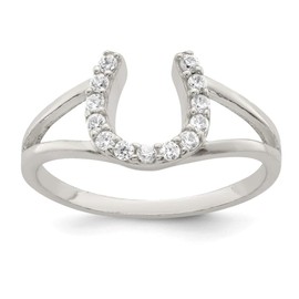 FB JEWELS Solid Sterling Silver Polished CZ Cubic Zirconia Horseshoe Ring Size 8